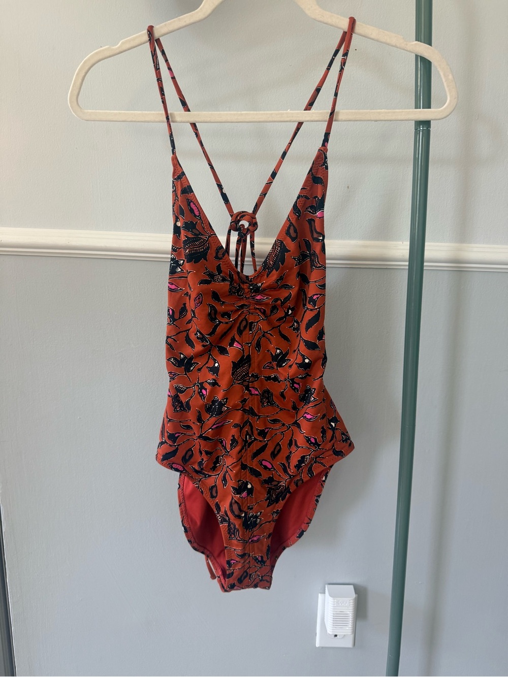 Ulla Johnson Rust Floral One-Piece Swimsuit with Black and Pink Accents